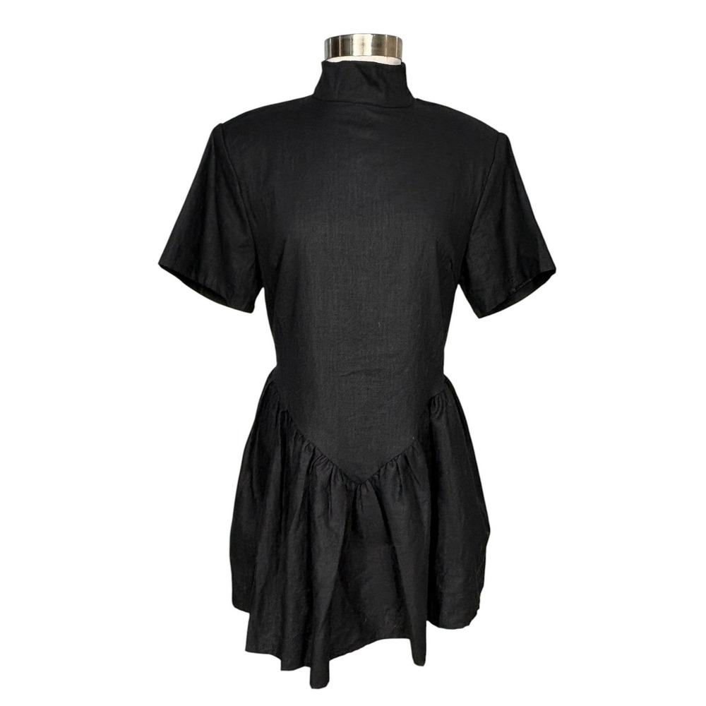 The Kemist Black Open Back Mini Dress High Neck Gathered Drop Waist Avant Garde